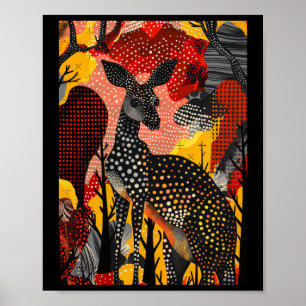 Aborigine Australian Kangaroo Dot Art Roo Artwork Poster