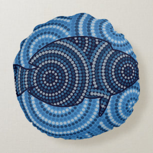 Aborigine-Fische Punktion Rundes Kissen