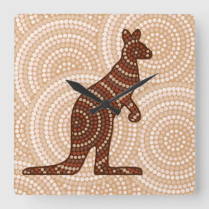 Aborigine-Kangaroo-Punktmalerei Quadratische Wanduhr