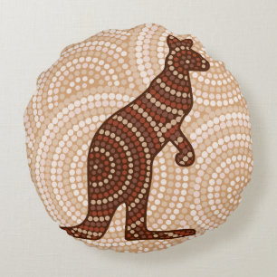 Aborigine-Kangaroo-Punktmalerei Rundes Kissen