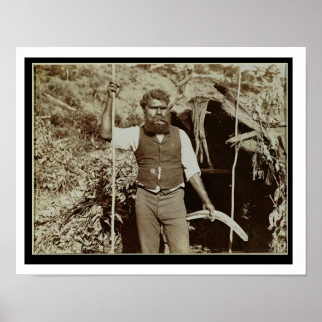 Aborigine mit Boomerang, c.1860s (sepia-Foto) Poster (Vorne)