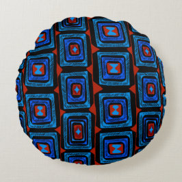 Aborigine-Quadrate - Red Turquoise Blue Rundes Kissen