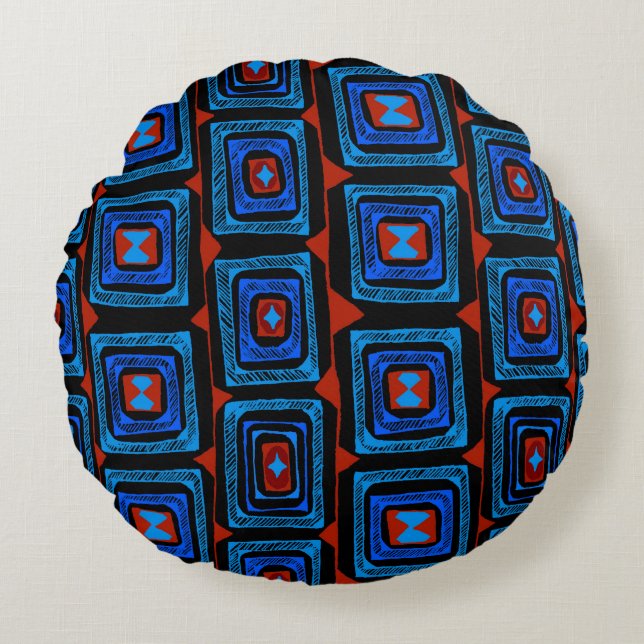 Aborigine-Quadrate - Red Turquoise Blue Rundes Kissen (Vorderseite)