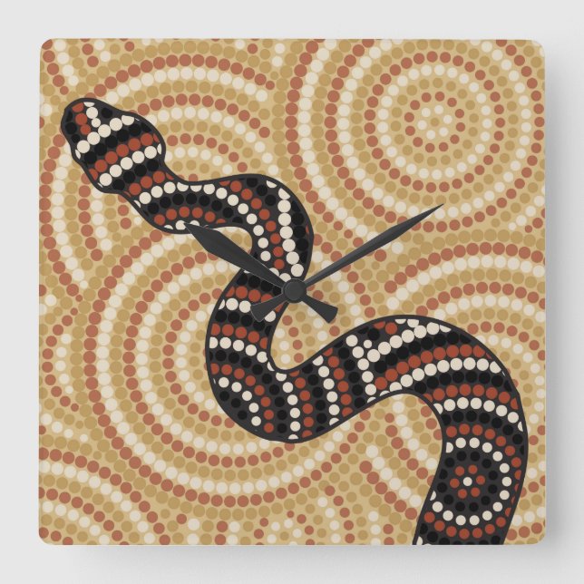Aborigine-Schlangen-Punktmalerei Quadratische Wanduhr (Vorderseite)