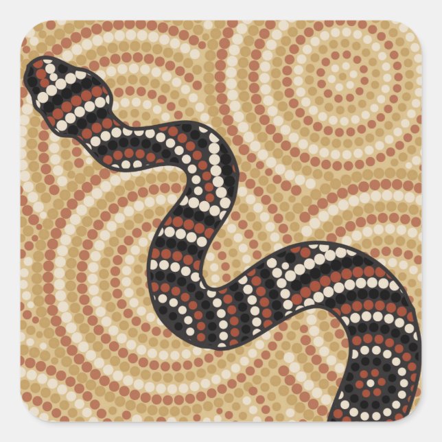 Aborigine-Schlangen-Punktmalerei Quadratischer Aufkleber (Vorderseite)