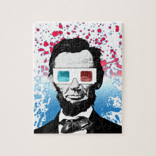 Abraham Lincoln 3D-Brille Patriotisch Rot Blau