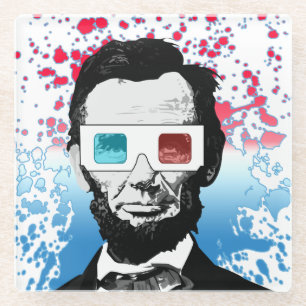Abraham Lincoln 3D-Brille Patriotisch Rot Blau Glasuntersetzer