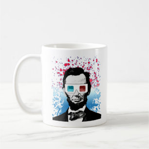 Abraham Lincoln 3D-Brille Patriotisch Rot Blau Kaffeetasse
