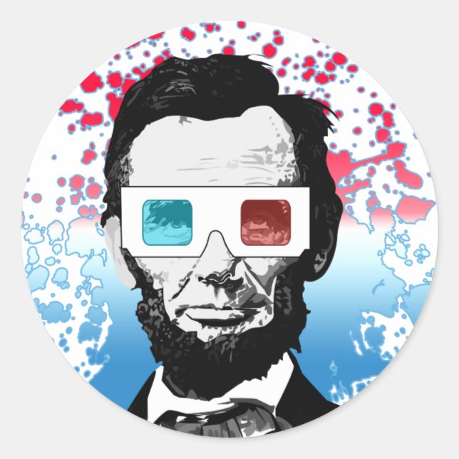 Abraham Lincoln - 3D Runder Aufkleber (Vorderseite)
