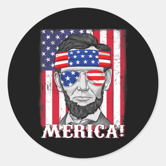 Abraham Lincoln 4. Juli Merica American Flag B Runder Aufkleber (Vorderseite)