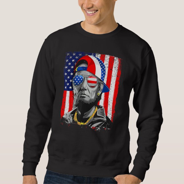 Abraham Lincoln 4th Of July Merica American Flag Sweatshirt (Vorderseite)