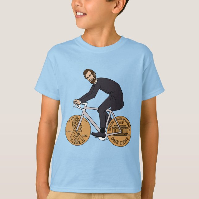 Abraham Lincoln auf einem Fahrrad mit Penny dreht T-Shirt (Vorderseite)