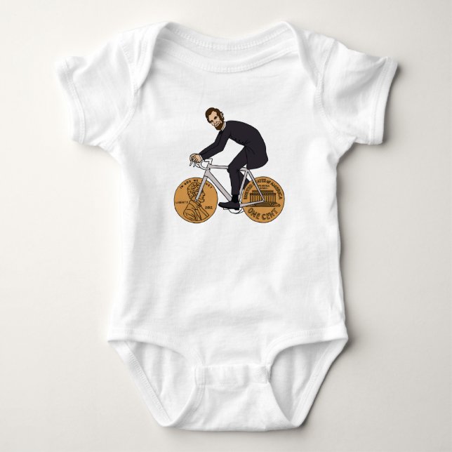 Abraham Lincoln auf einem Fahrrad mit Penny-Rädern Baby Strampler (Vorderseite)