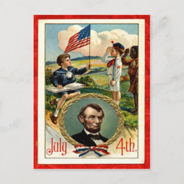 Abraham Lincoln Children Vintag 4. Juli Postkarte (Vorderseite)