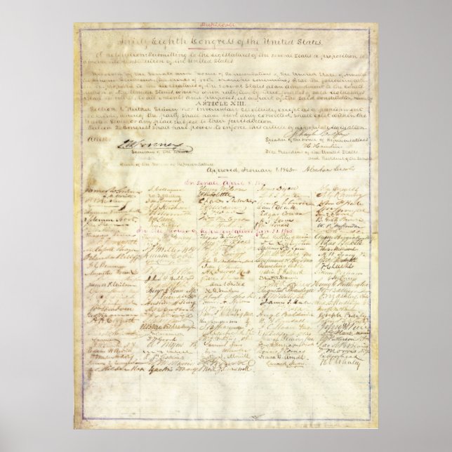 Abraham Lincoln Genehmigung Unterschrift 13. Änder Poster (Vorne)