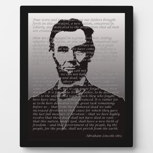 Abraham Lincoln & Gettysburg Address Plaque Fotoplatte (Vorderseite)