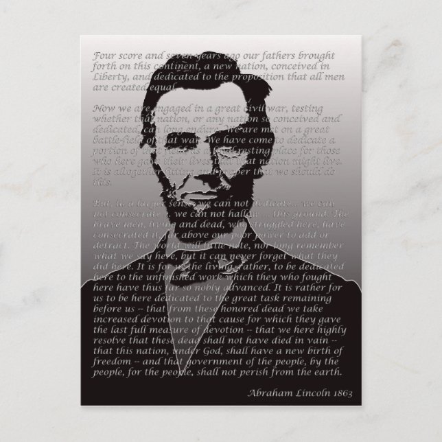 Abraham Lincoln Gettysburg Rede Postkarte (Vorderseite)