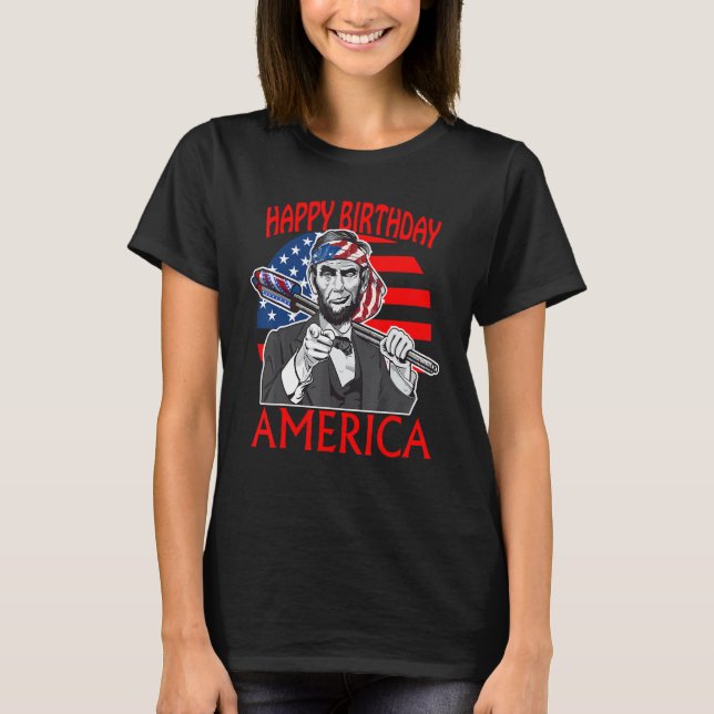 Abraham Lincoln Happy Birthday America T-Shirt (Vorderseite)