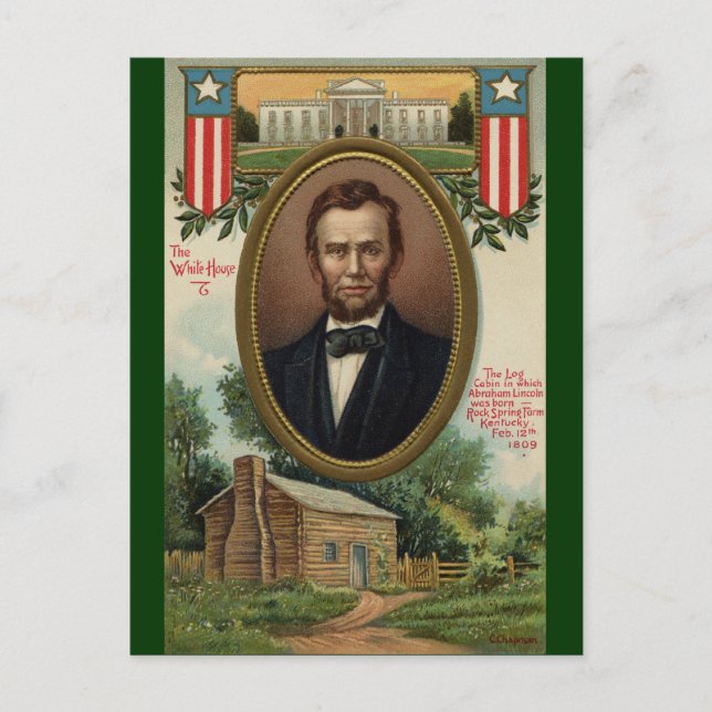 Abraham Lincoln & Log Cabin in Kentucky Postkarte (Vorderseite)
