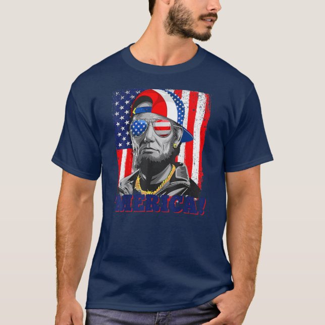 Abraham Lincoln Merica American Flag 4. Juli  T-Shirt (Vorderseite)