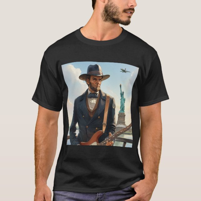Abraham Lincoln Playing Electric Bass Stat Liberty T-Shirt (Vorderseite)