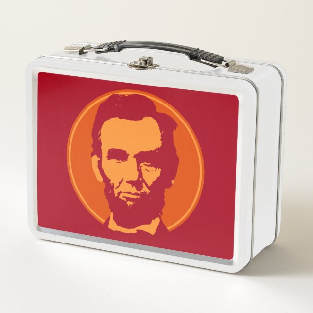 Abraham Lincoln - Pop Art Orange & Red Metall Brotdose (Vorderseite)