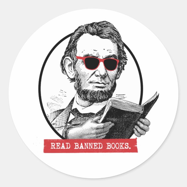 Abraham Lincoln Reads Banned Books Runder Aufkleber (Vorderseite)