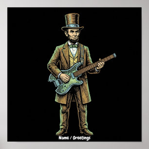 Abraham Lincoln Rockende Kopfloze Gitarre Holzbloc Poster