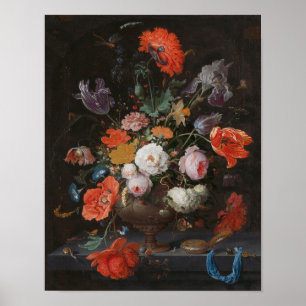 Abraham Mignon Still Life mit Blume und einer Uhr Poster