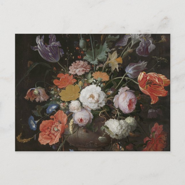 Abraham Mignon - Stillleben mit Blume und Wette Postkarte (Vorderseite)