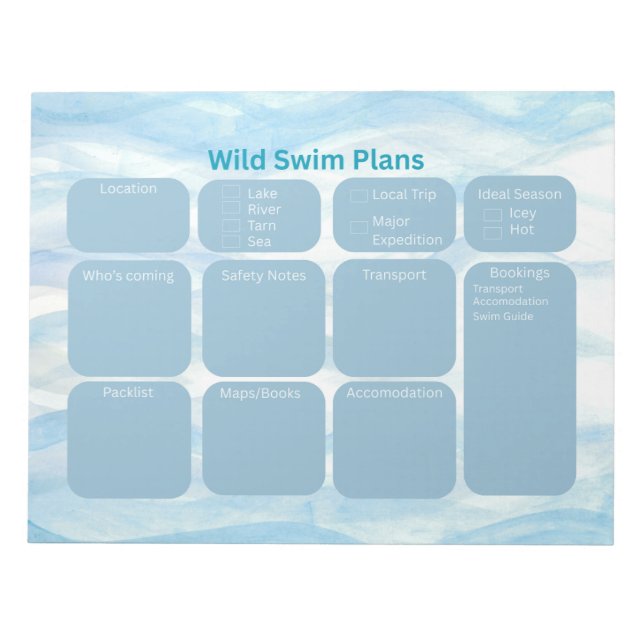Abreißen von wilden Schwimmplanern Notizblock (Vorderseite)