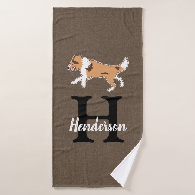 Abris Shetland Sheepdog Monogramme Nom (Serviette de bain)