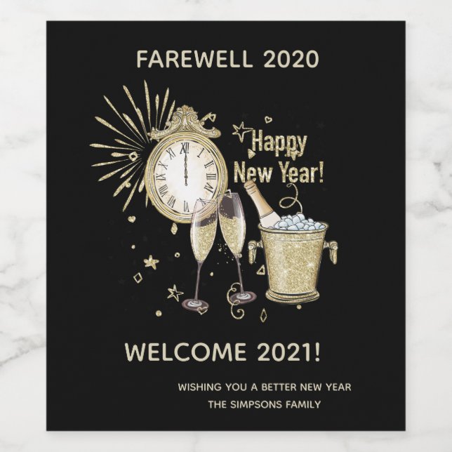 Abschied 2020 Begrüßung 2021 Gold des neuen Jahres Weinetikett (Einzelnes Label)