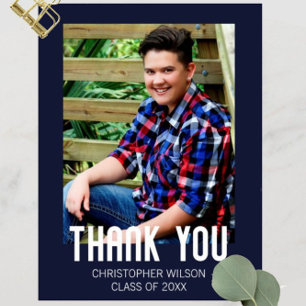Abschieds-Dankeskarten mit blauem Rand und Foto Postkarte