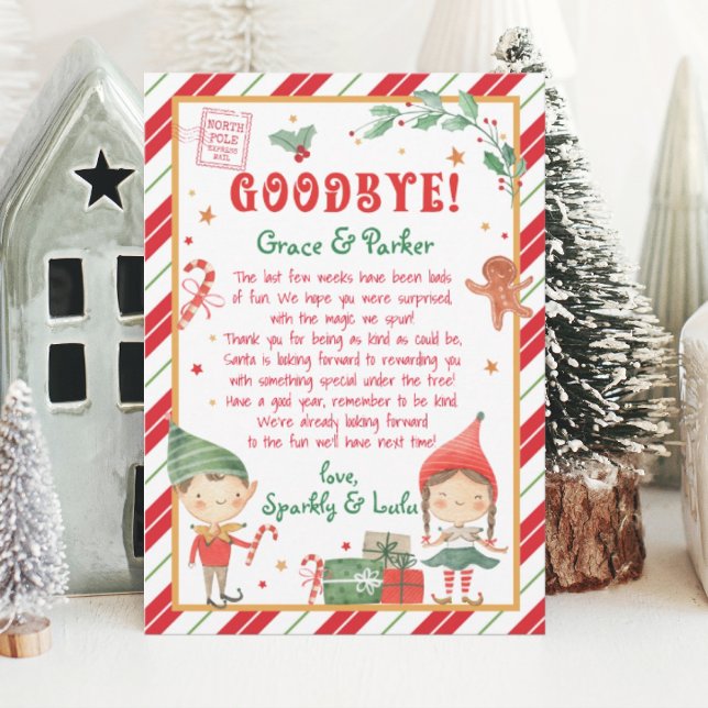 Abschiedsbrief von deinen Weihnachtselfen Einladung (Goodbye Christmas elf. Personalize this Goodbye Elf to bring magic to your elf season.)