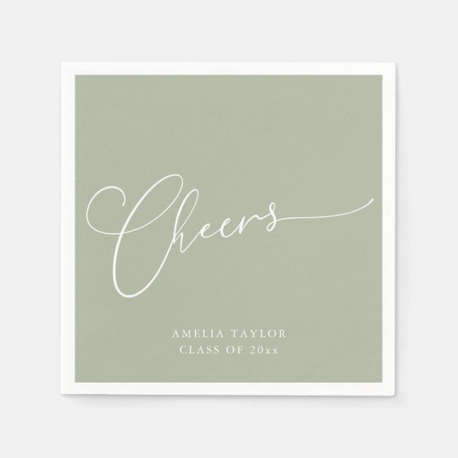 Abschiedsfeier Minimal Sage Jade Schrift Serviette (Vorderseite)