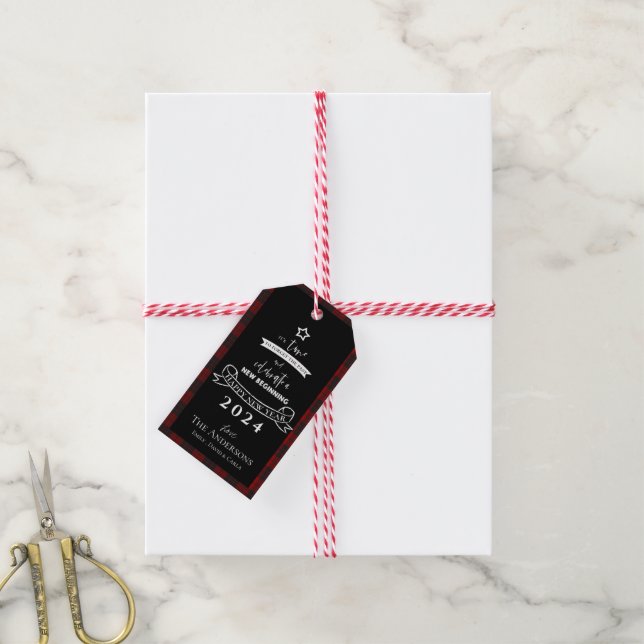 Abschiedsjahr 2020 Typografie Kariertes Neues Jahr Geschenkanhänger (Mit Garn)