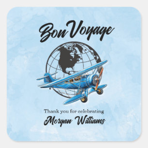 Abschiedsparty Bon Voyage Reise Globus Flugzeug Quadratischer Aufkleber