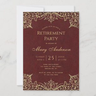 Abschiedsparty Burgund Gold Vintage Elegant Einladung