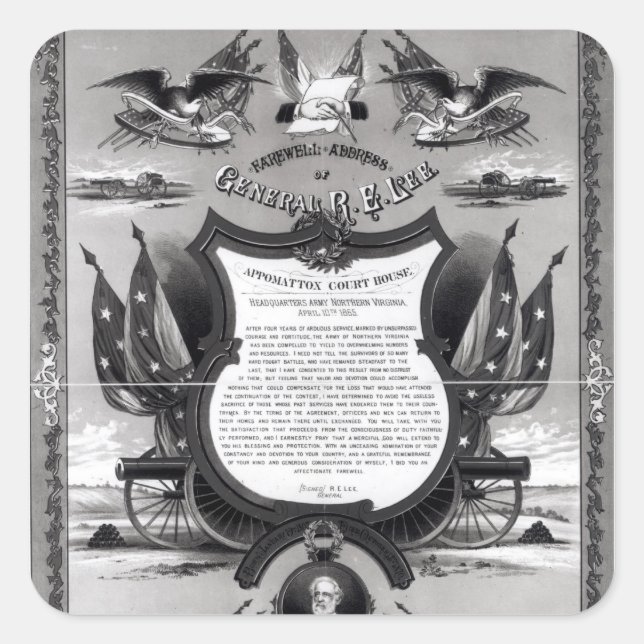 Abschiedsrede von General Robert E. Lee Quadratischer Aufkleber (Vorderseite)