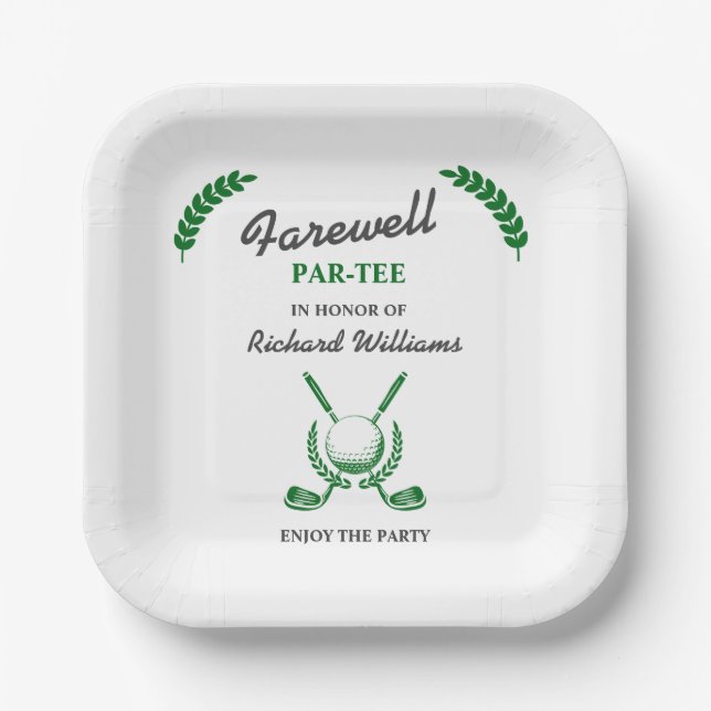 Abschiedsruhe Golf Club Wreath Themed Party Pappteller (Vorderseite)