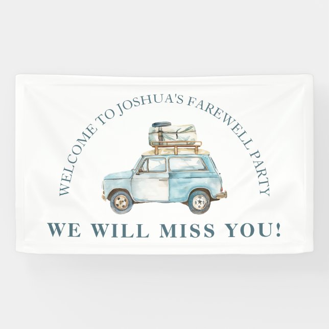 Abschiedswagen und Gepäck weg Party Empfang Banner (Horizontal)
