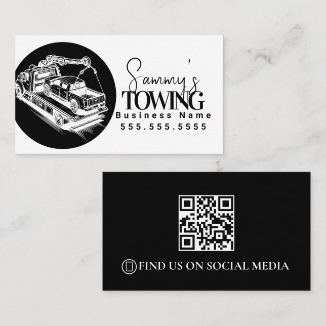 Abschleppdienst QR Code Schwarz-Weiß Visitenkarte (Vorne/Hinten)