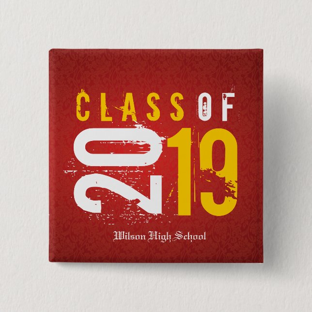 Abschluss 2019: Artistic Red and Yellow Class Button (Vorderseite)