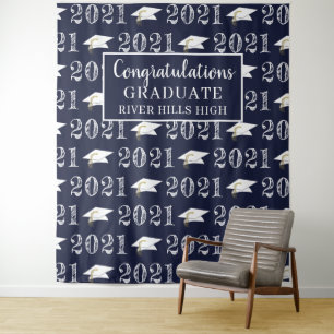 Abschluss 2021 Navy Blue School Foto Op Hintergrun Wandteppich