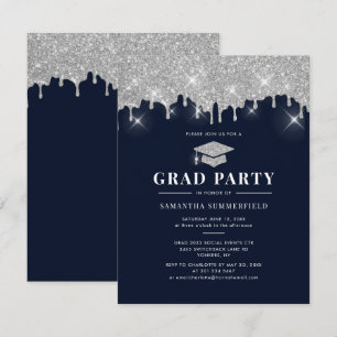 Abschluss 2022 Glitzer Silver Sparkle Grad Party Einladung