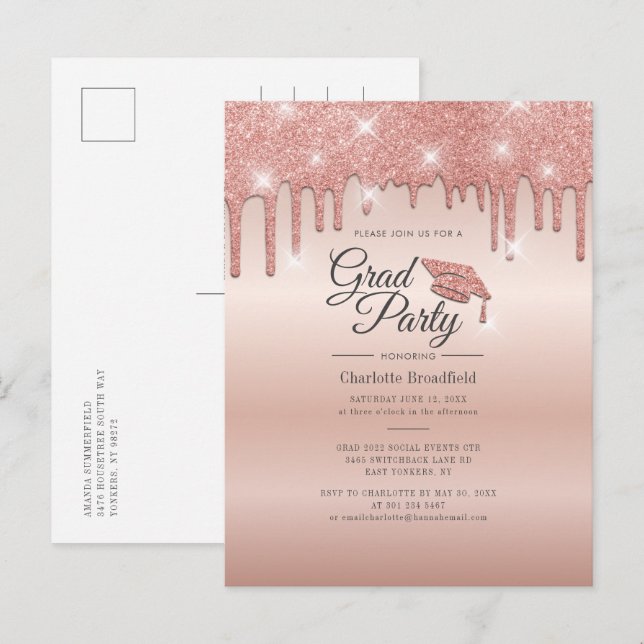 Abschluss 2022 Script Rose Gold Modern Grad Party Einladungspostkarte (Vorne/Hinten)
