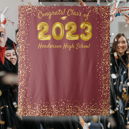 Abschluss 2023 Goldballons Rotes Foto Hintergrund Wandteppich