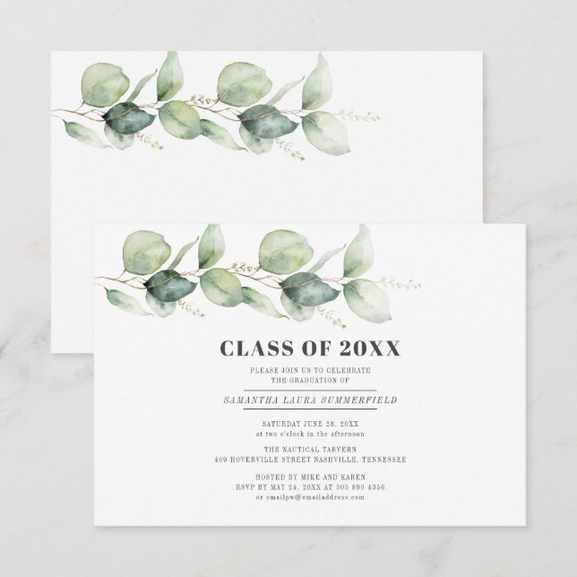 Abschluss 2024 Eukalyptus Grad Party Einladung (Vorne/Hinten)