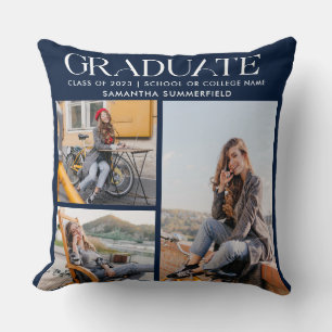 Abschluss 2024 Foto Collage Navy Blue Keepake Kissen